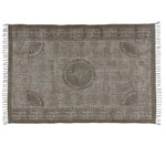 Benzara 4 X 6 Feet Rectangular Fabric Rug with Fringes and Block Prints, Dark Gray