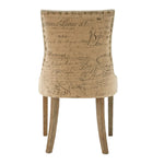 Benzara Fabric Upholstered Dining Chair with Scripted Back,Set of 2,Cream and Brown