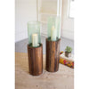 Kalalou NSE1063  Recycled Wooden Pedestals with Glass Hurricanes Set of 2