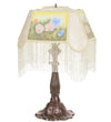 Meyda Lighting 20286 24" High Reverse Painted Roses Fabric with Fringe Accent Lamp