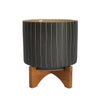 Sagebrook Home 16101-02 8" Stripes Planter with Stand, Gray
