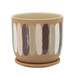 Sagebrook Home 8" Stripes Planter W/ Saucer, Tan