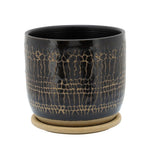 Sagebrook Home 16106-03 8" Glazed Planter with Saucer, Black
