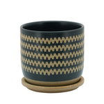 Sagebrook Home 6" Zig-Zag Planter W/ Saucer, Teal