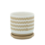Sagebrook Home 16108-01 5" Zig-Zag Planter with Saucer, White