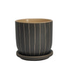 Sagebrook Home 16114-01 5" Stripes Planter with Saucer, Gray