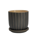 Sagebrook Home 16114-01 5" Stripes Planter with Saucer, Gray