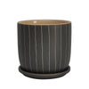 Sagebrook Home 16114-02 6" Stripes Planter with Saucer, Gray