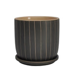 Sagebrook Home 16114-02 6" Stripes Planter with Saucer, Gray