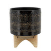 Sagebrook Home 16119-03 10" Glazed Planter with Stand, Black