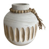 Sagebrook Home 18450-02 Wood, 8" Round Ridged Vase with Tassels, White