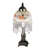 Meyda Lighting 21191 8"H Roussillon Rose Bouquet Fringed Mini Table Lamp