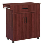 Better Home Products 2129-MAH-SHELBY Shelby Rolling Kitchen Cart With Storage Cabinet - Mahogany