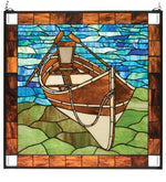 Meyda Lighting 21440 26"W X 26"H Beached Guideboat Stained Glass Window Panel