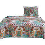 Benzara 2 Piece Twin Size Cotton Quilt Set with Paisley Print, Teal Blue