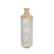 Benzara 22 Inches Metal Vase with Pierced Details, White and Brown