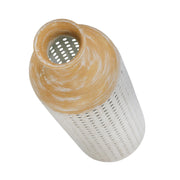 Benzara 22 Inches Metal Vase with Pierced Details, White and Brown
