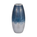 Sagebrook Home 15202-05 Glass, 18" Vase W/Metal Rim, Blue/White Ombre