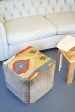 Kalalou NKHU1056 Brown Velvet And Kilm Pouf