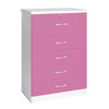 Better Home Products 616859963504 Florence Wood 5 Drawer Dresser For Bedroom In Pink & White