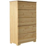 Better Home Products PineChest-5D Isabela Solid Pine Wood 5 Drawer Chest Dresser In Natural