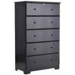 Better Home Products PineChest-5D-Blk Isabela Solid Pine Wood 5 Drawer Chest Dresser In Black