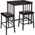 Better Home Products MESSINA-3PCS-BLK Messina Faux Marble Counter Height Dining Table Set Black Metal