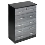 Better Home Products WC5-Ebony Cindy 5 Drawer Chest Wooden Dresser With Lock In Ebony
