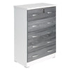 Better Home Products WC5-Wht/Gry Cindy 5 Drawer Chest Wooden Dresser With Lock In White/Gray
