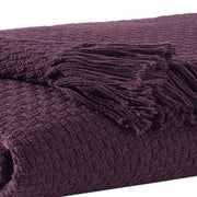 Benzara 60 x 50 Cotton Throw with Textured and Fringe Details, Set of 3, Purple