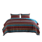 Benzara 3 Piece Stripe Pattern King Size Fabric Quilt, Multicolor