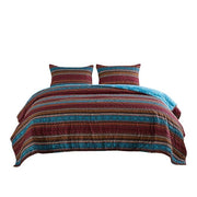Benzara 3 Piece Stripe Pattern King Size Fabric Quilt, Multicolor