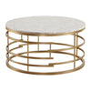 Benzara Faux Marble Top Round Coffee Table with Metal Base, White and Gold