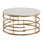 Benzara Faux Marble Top Round Coffee Table with Metal Base, White and Gold