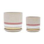 16830-07 Ceramic, 5/6" Terracotta Stripes Planter Saucer Ceramic, Set of 2