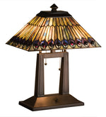 Meyda Lighting 26300 20"H Tiffany Jeweled Peacock Oblong Desk Lamp