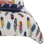 Benzara Boston 3 Piece Fabric Queen Size Quilt Set with Feather Prints, Multicolor