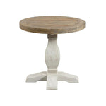 Benzara 26 Inch Round End Table with Pedestal Base, Brown and White