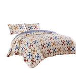 Benzara 3 Piece Microfiber Full Size Quilt Set with Geometric Print, Multicolor