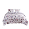 Benzara 3 Piece Queen Size Quilt Set with Lily and Butterfly Print, Multicolor
