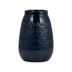 Sagebrook Home 16945-08 Ceramic, 8" Carved Vase, Navy Blue