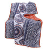 Benzara Thelon Fabric Throw Quilt with Chevron and Floral Prints, Gray and Blue