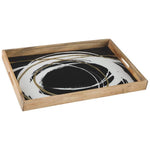 Benzara Rectangular Tray with  Wooden Frame and Enamel Top, Black and White