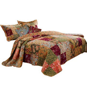Benzara Kamet 5 Piece Fabric Queen Size Quilt Set with Floral Prints, Multicolor