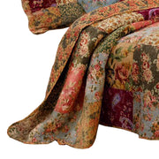 Benzara Kamet 5 Piece Fabric Queen Size Quilt Set with Floral Prints, Multicolor