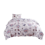 Benzara 2 Piece Twin Size Quilt Set with Lily and Butterfly Print, Multicolor
