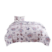 Benzara 2 Piece Twin Size Quilt Set with Lily and Butterfly Print, Multicolor