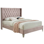 Better Home Products Alexa-50-Pink Alexa Velvet Upholstered Queen Platform Bed In Pink