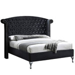 Better Home Products CLEO-46-BLK Cleopatra Crystal Tufted Velvet Platform Full Bed In Black
