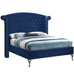 Better Home Products CLEO-46-BLU Cleopatra Crystal Tufted Velvet Platform Bed In Blue